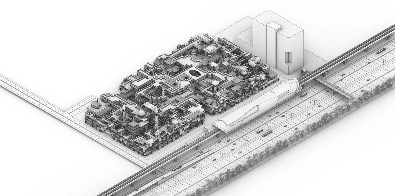 City growth - fully developed second hand city by the railway