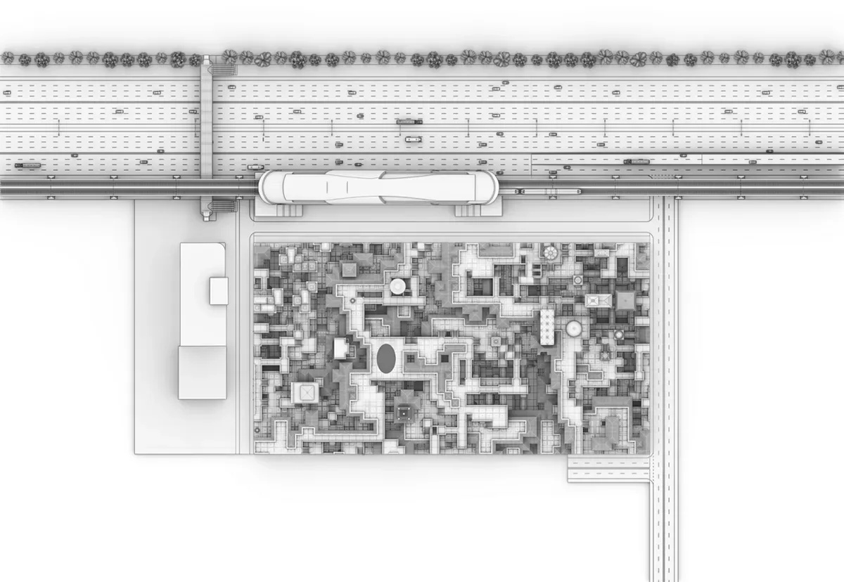Isometric view of the city near the railway station