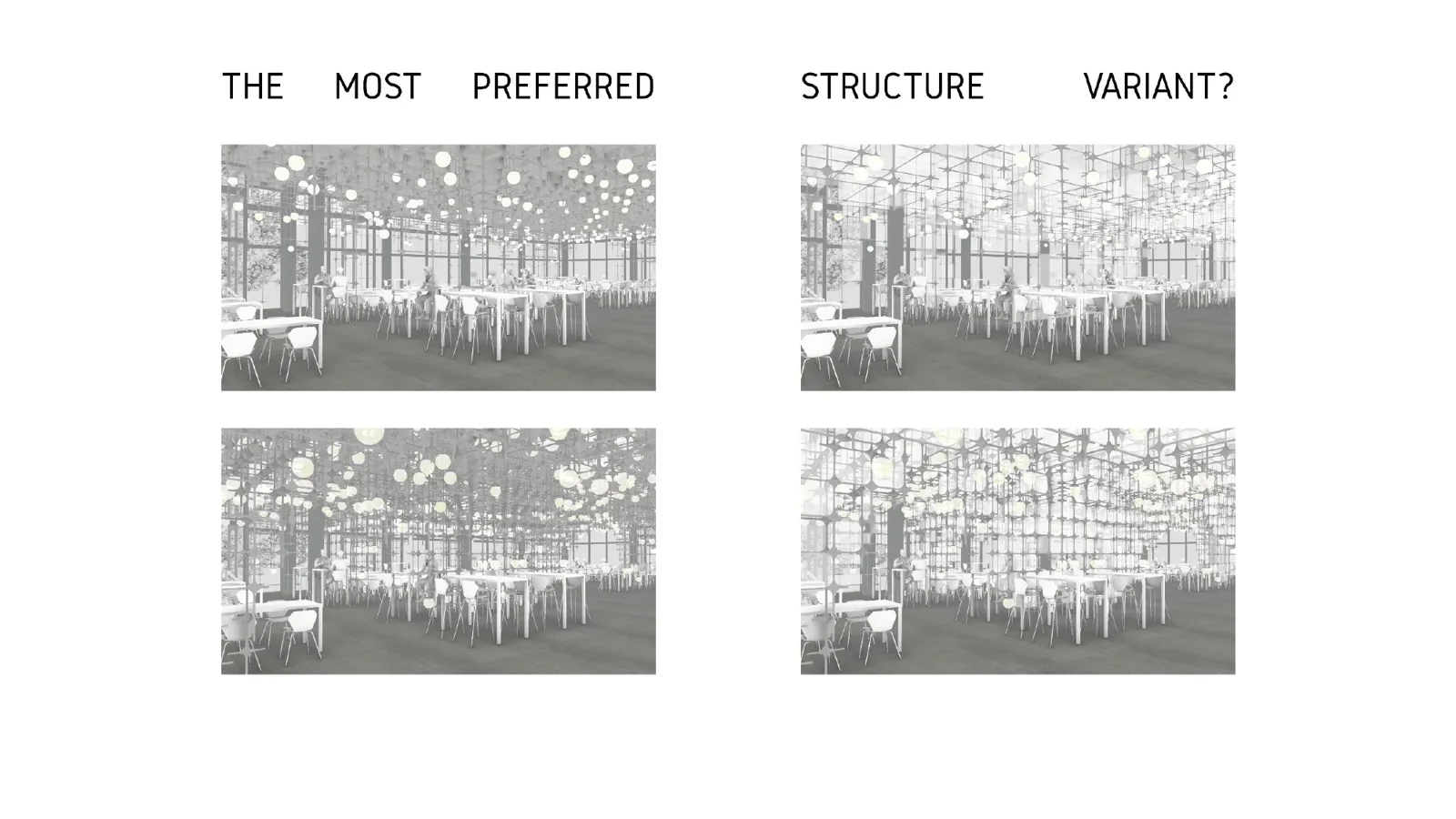 Comparison of structure variants: coarse and fine grids, with and without translucent panels