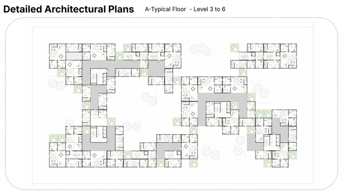 Typical upper floor plan with residential units