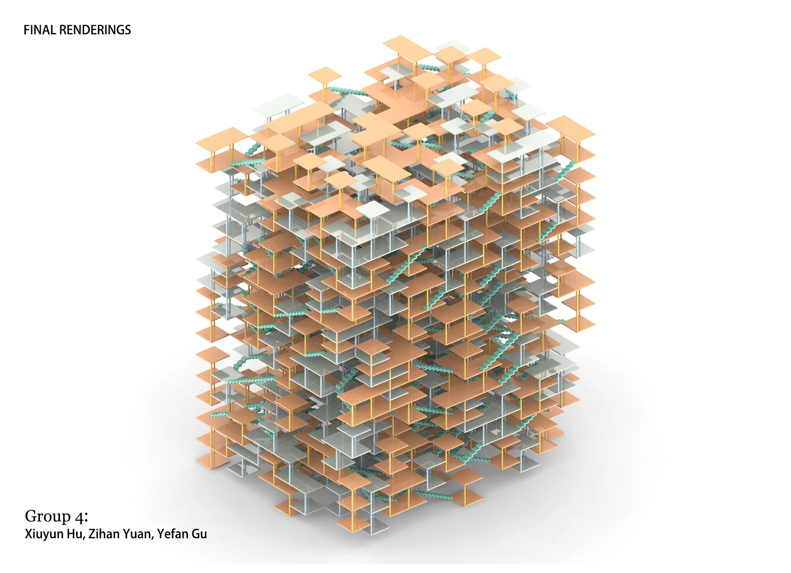 Cube-Hug. The assembled framework of floors, walls and stairs.
