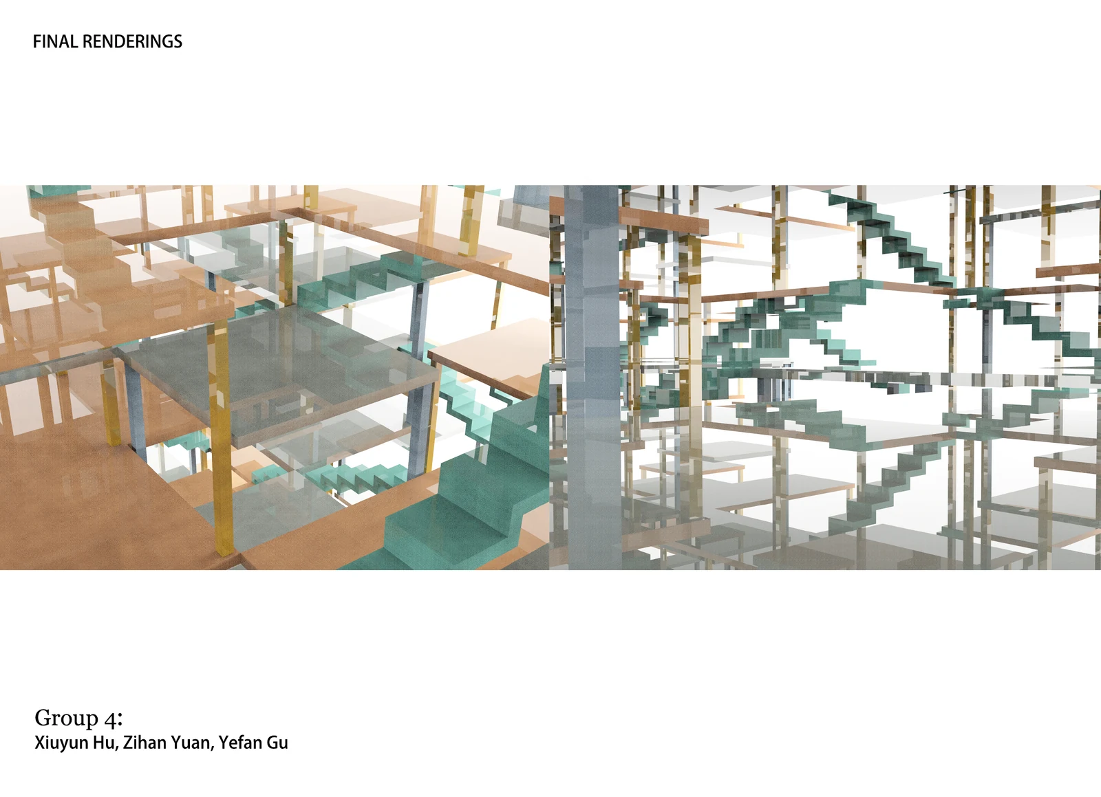 Cube-Hug. Close view of the stairs and overlapping levels.