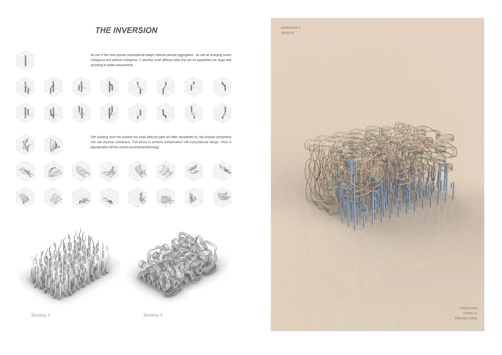 The Inversion. Original presentation with both module families, separate assemblies and the combined rendering.
