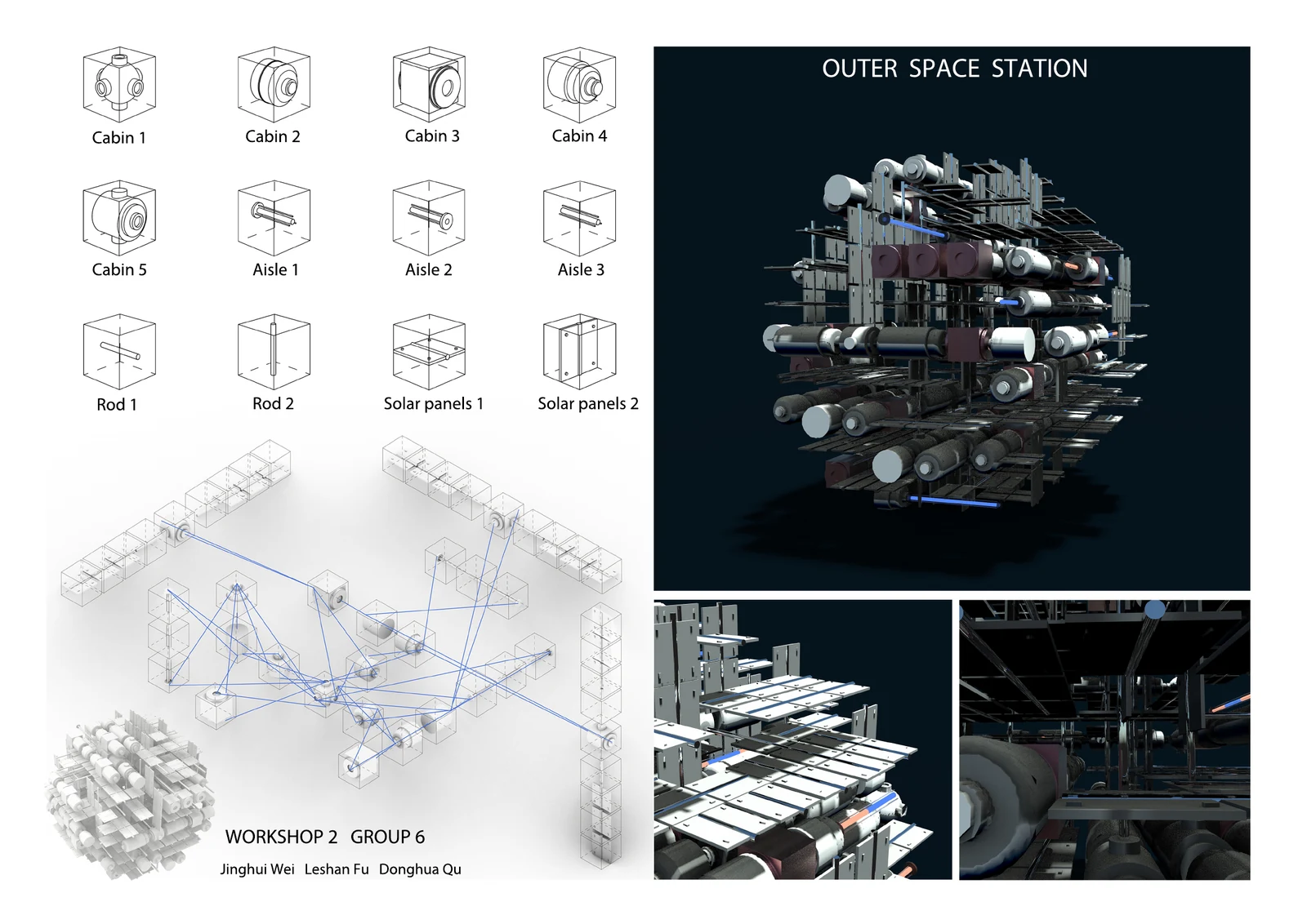 Outer Space Station. Original presentation with the module catalogue, connection diagram and station renderings.