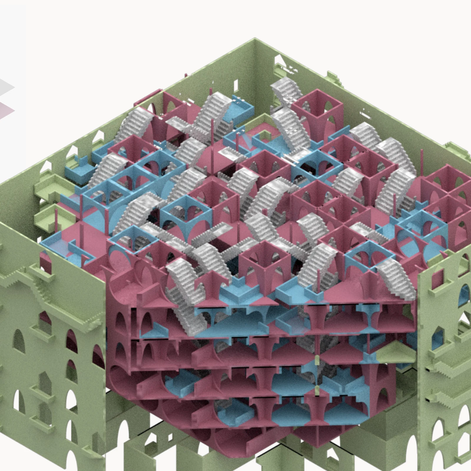 Squid Maze. An Escher-inspired assembly of stairs, arches and passages.