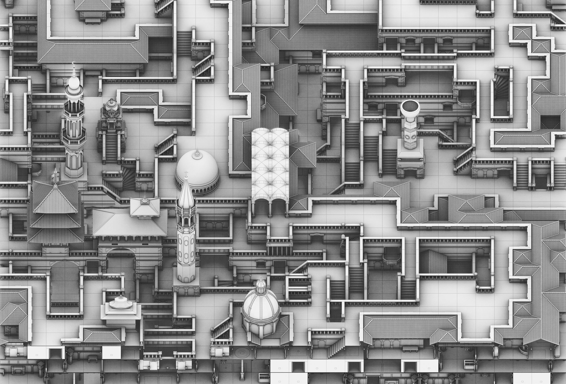 Exodus — top-down view of the assembled second hand city