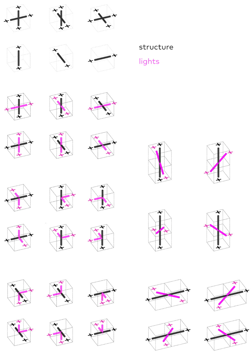 Catalog of Neons modules showing structural elements and neon light tube types