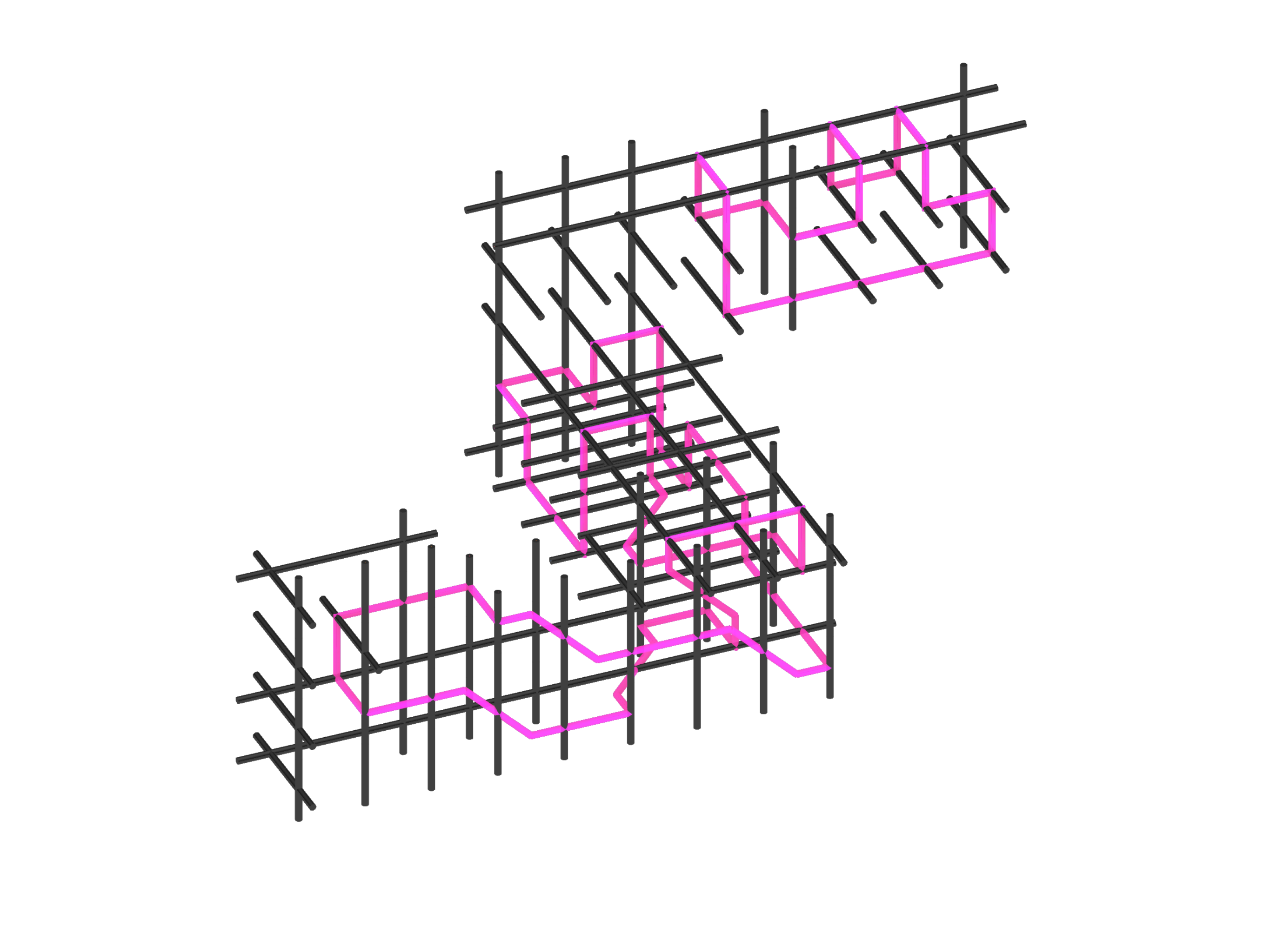 Neons frame structure detail from an oblique angle