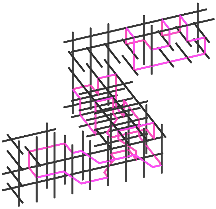 Neons frame structure detail showing structural bars and neon loops