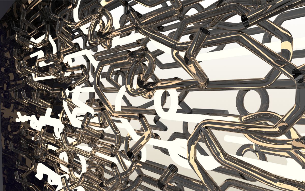 Detail of metallic pipe intersections and loops inside the Lalalamp