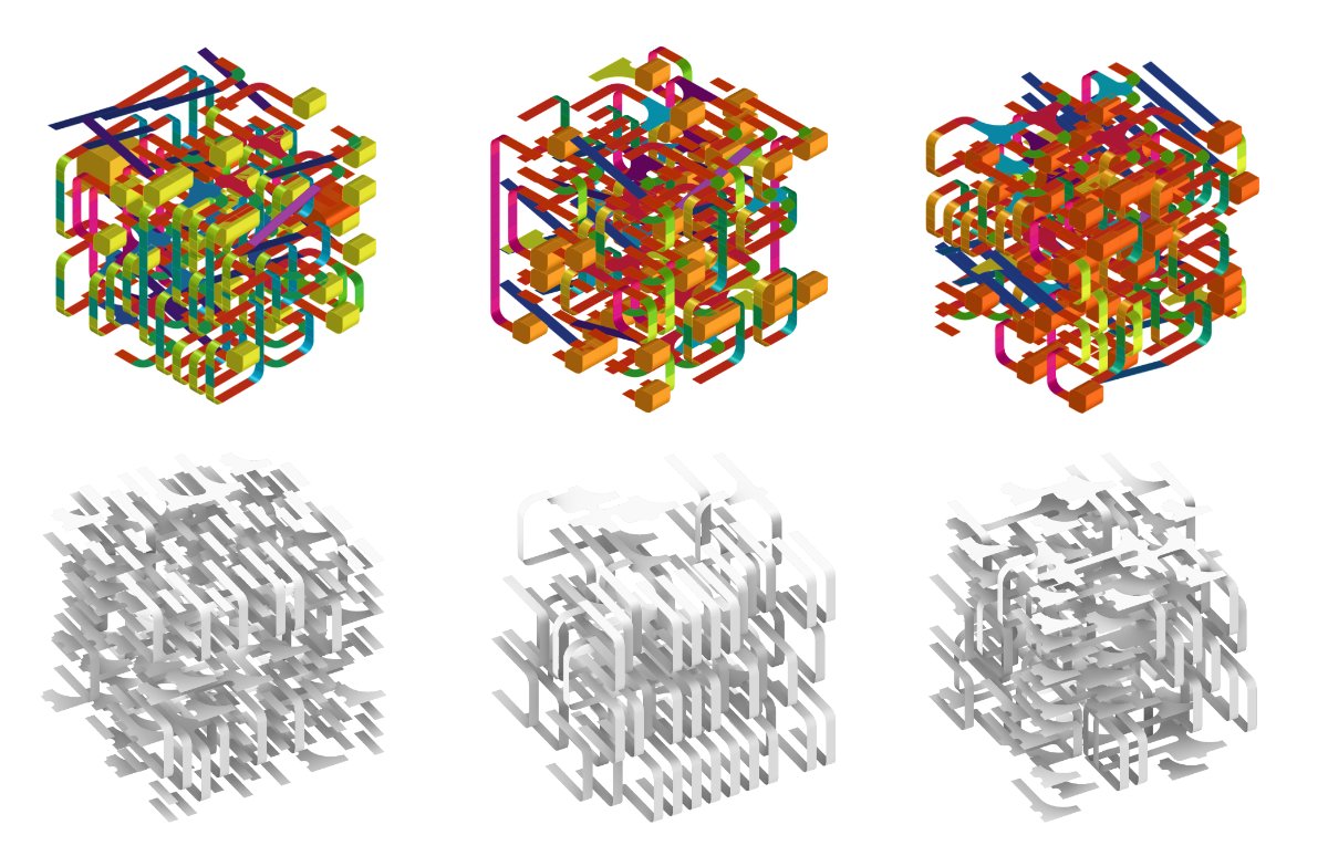 Color-coded WFC module variations and their grayscale structural views