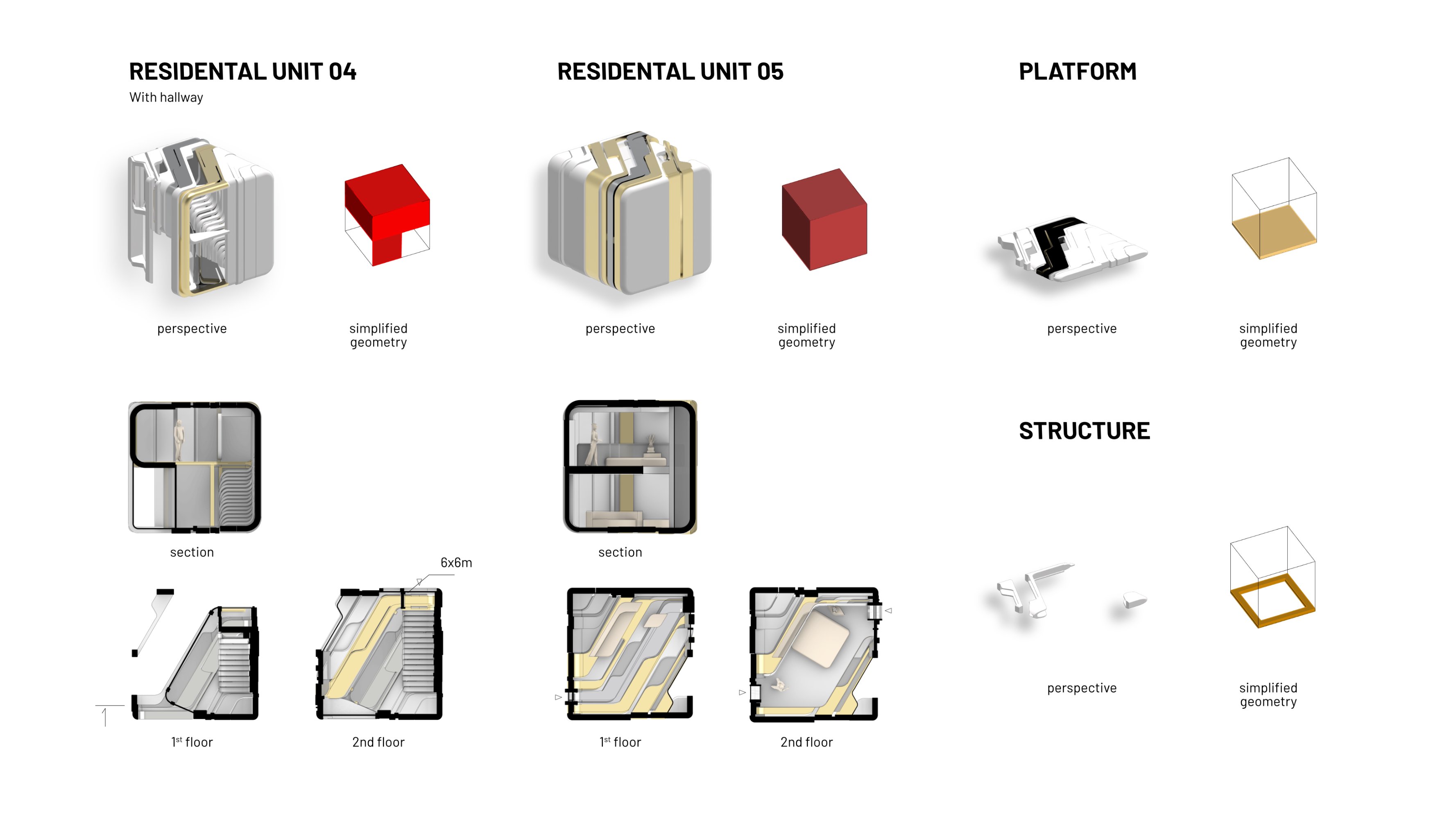 Residential units 04 and 05 with platform and structure module details