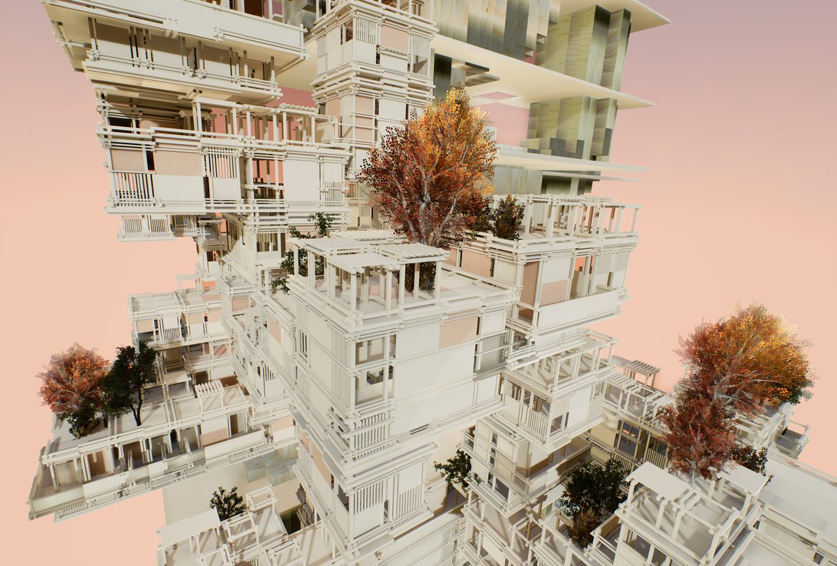 Skyscraper - wood material front view