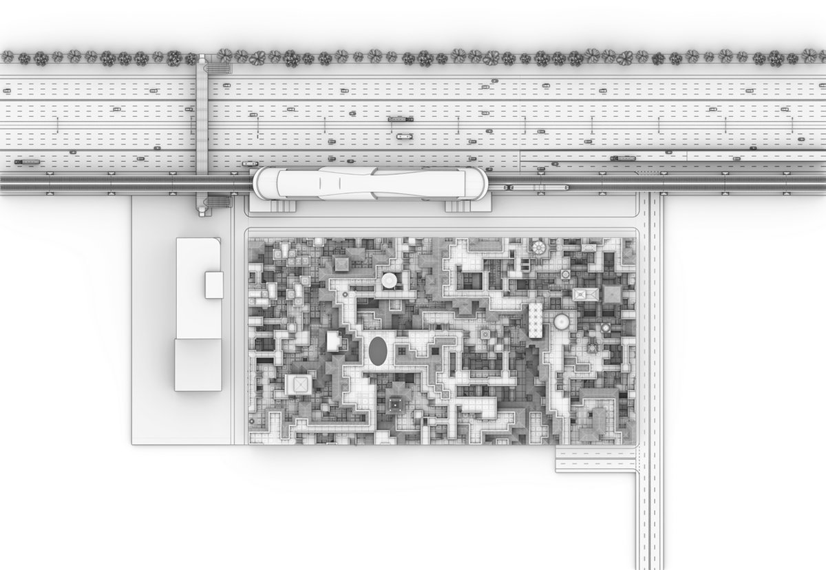 Isometric view of the city near the railway station