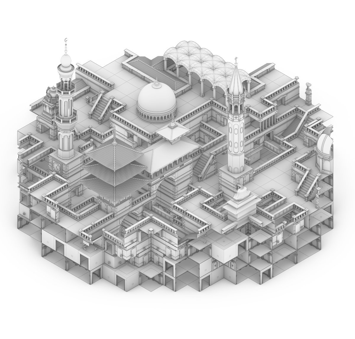 Isometric section through the second hand neighborhood