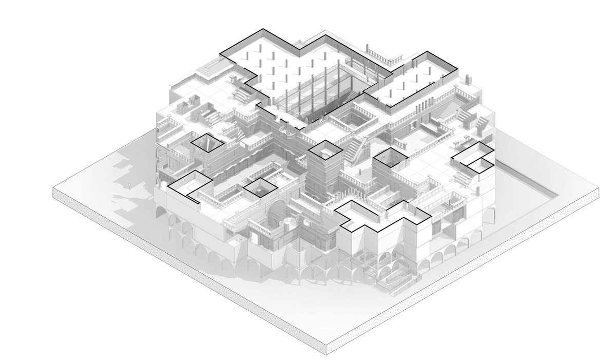 Isometric section detail - interior spaces and circulation