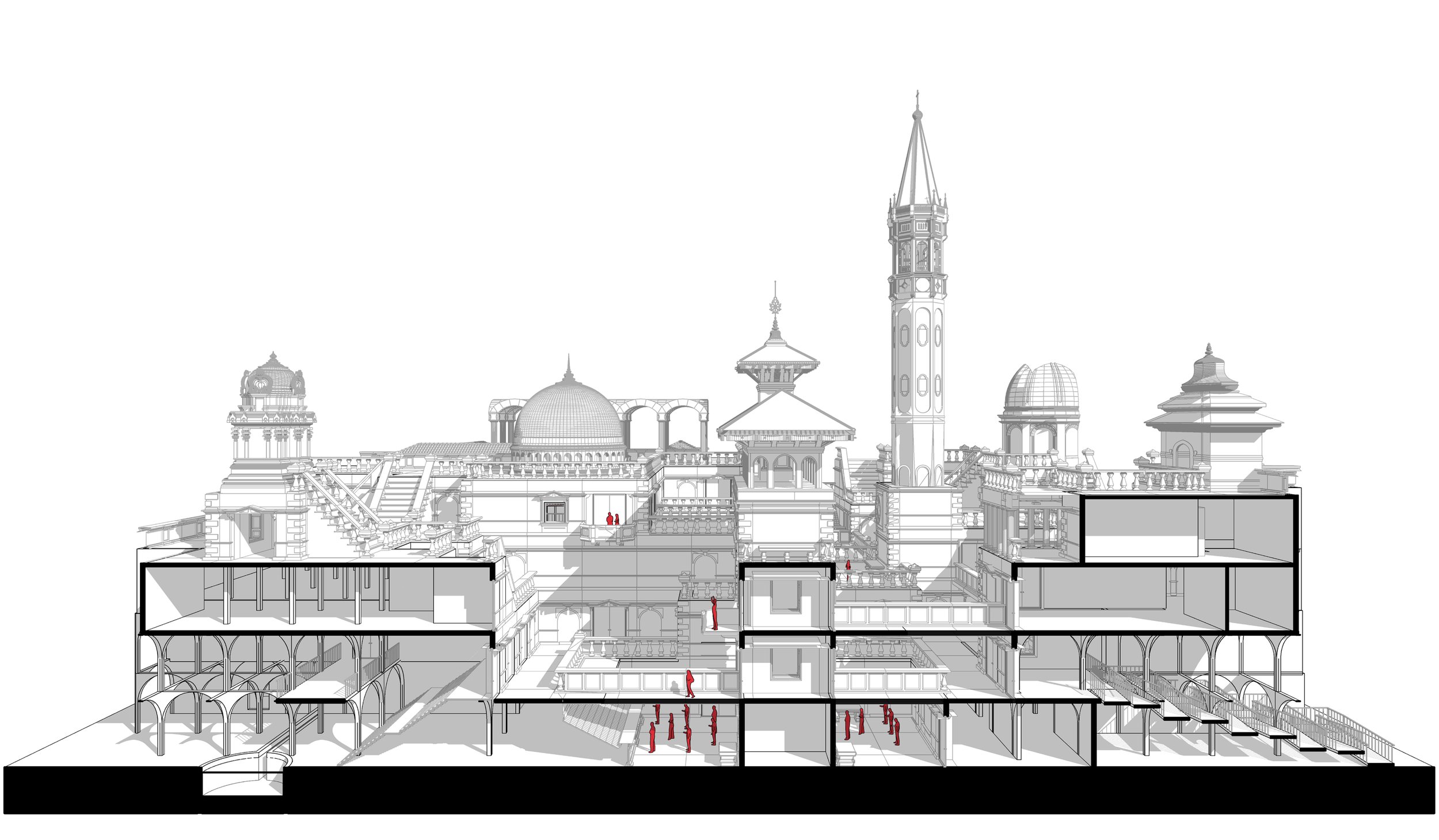 Section through the second hand neighborhood - labyrinthic enfilade of interconnected programs