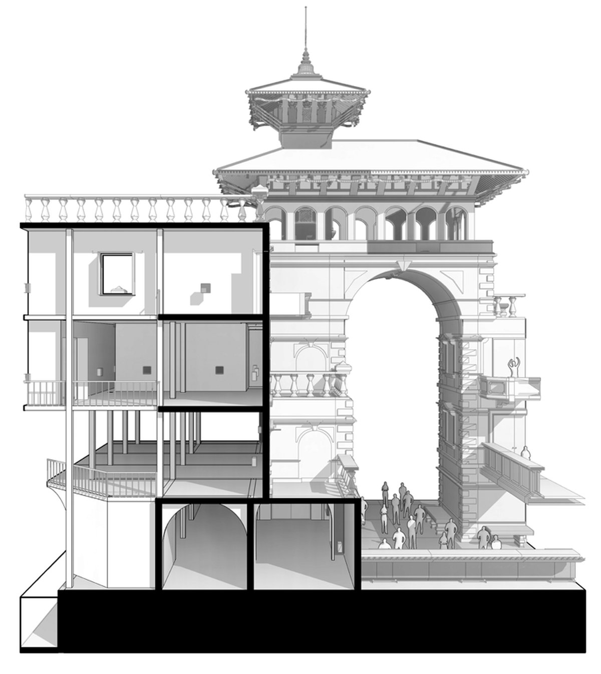 Fragment detail - kampung architectural element with columns and roof