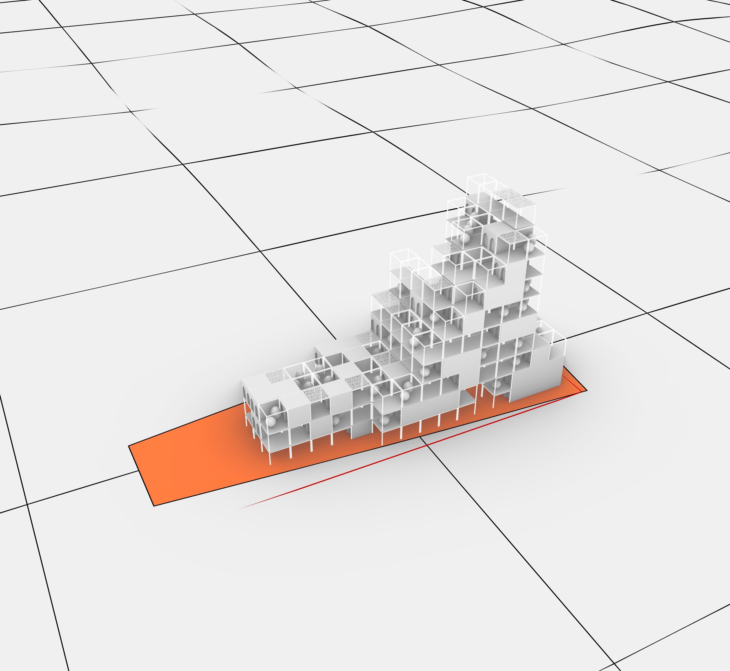 Site plan with urban context and block placement